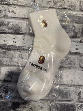 BAPE A Bathing Ape Ankle Socks Small Ape Head Embroidered Brown Socks 100% -